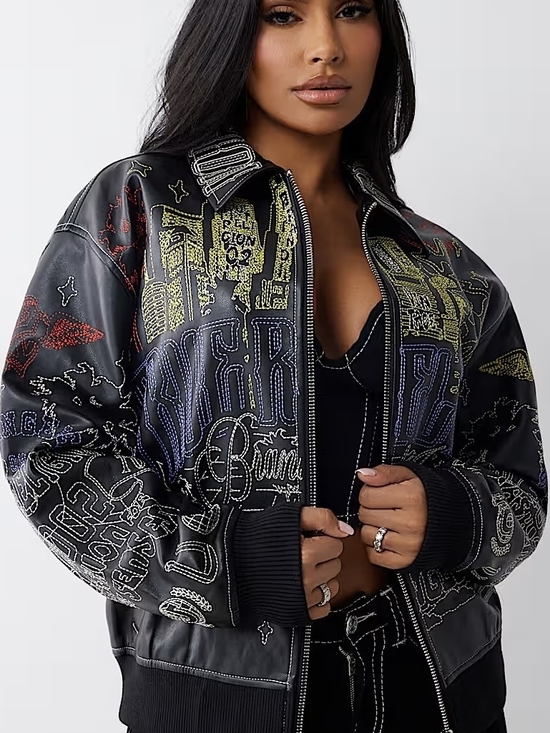 True Religion Jackets & Blazers - True Religion - Embroidered Black Graphic Bomber Jacket - Women's Size Large.
